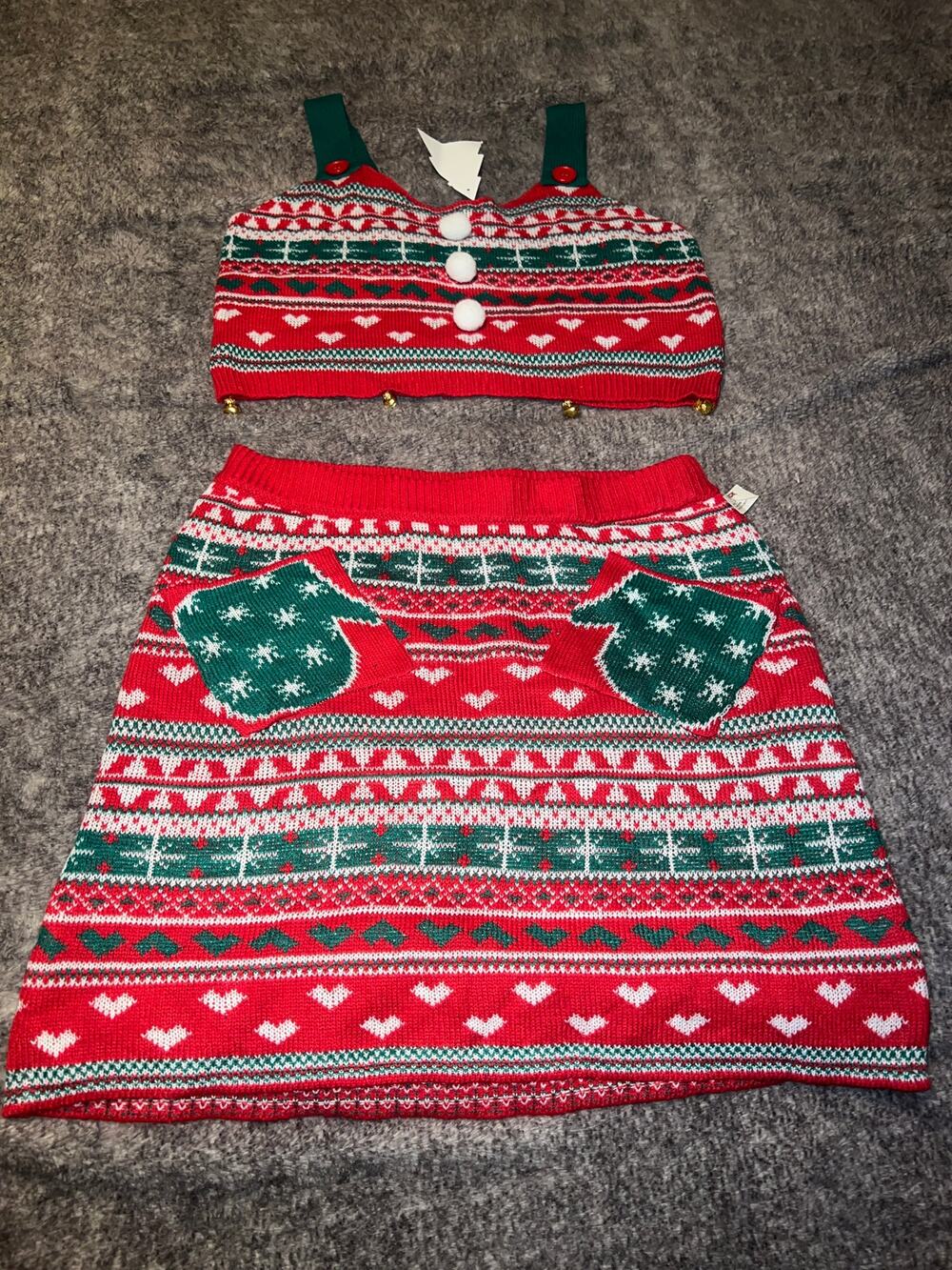 Ugly Christmas Sweater Xmas Size Large Skirt Crop Top